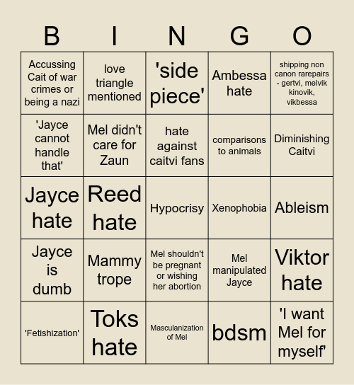 Meljay bingo Card