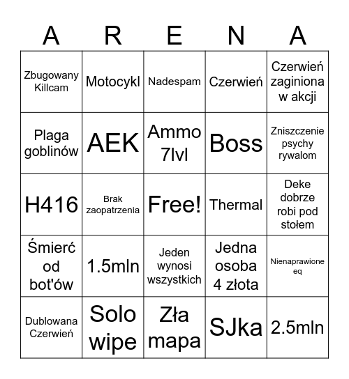 Arena Bingo Infinite Bingo Card
