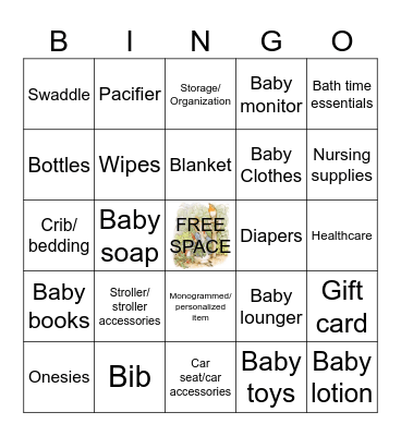 Mandy’s Baby Shower Gift BINGO Card