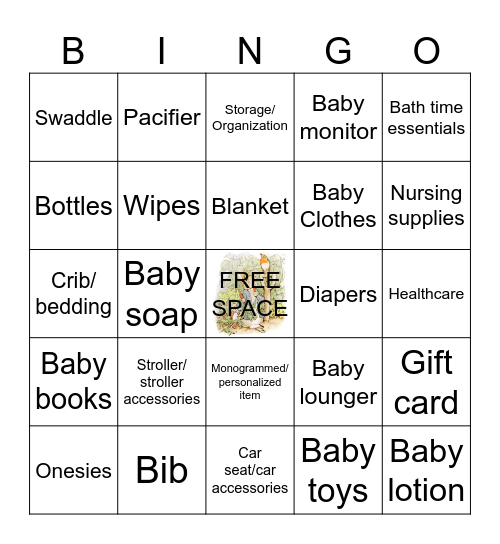 Mandy’s Baby Shower Gift BINGO Card