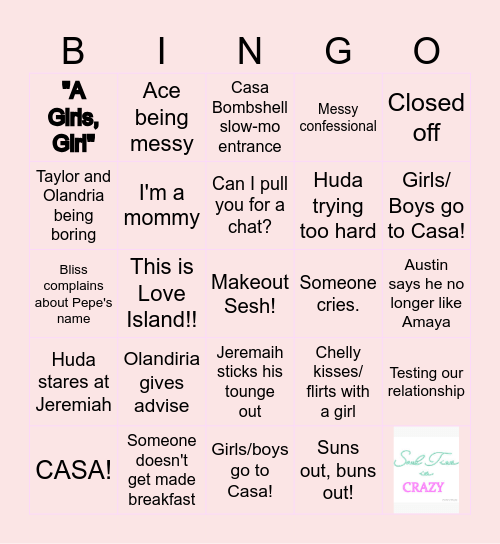 LOVE ISLAND Bingo Card