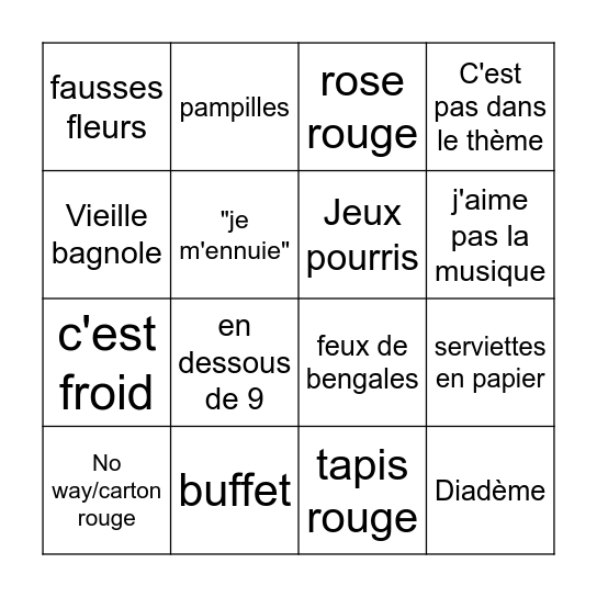 4 mariages Bingo Card