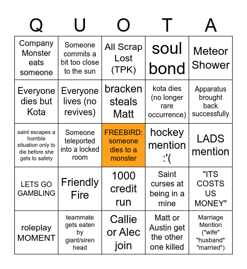 Night Witches Lethal Bingo 3.0 Bingo Card