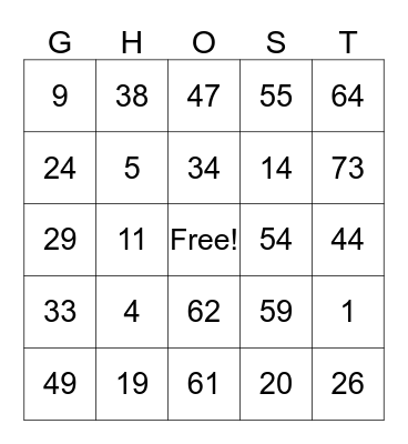 Halloween Bingo Card