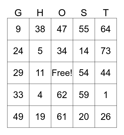 Halloween Bingo Card