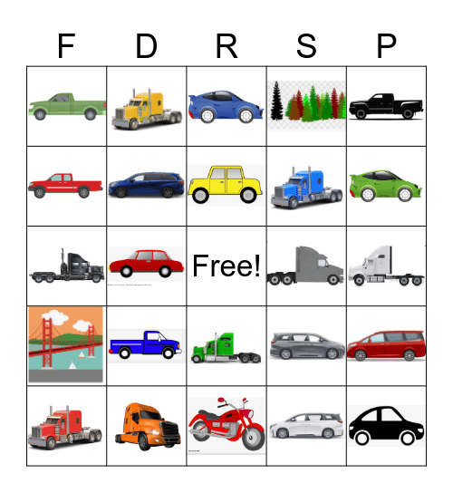 Car Colors-RoadTrip Bingo Card