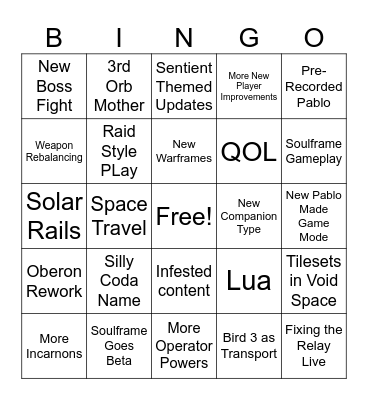 TennoCon 2025 Bingo Card