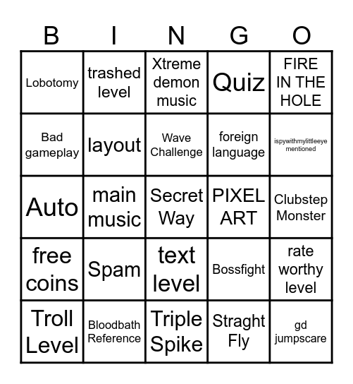 Recent Tab Bingo Card