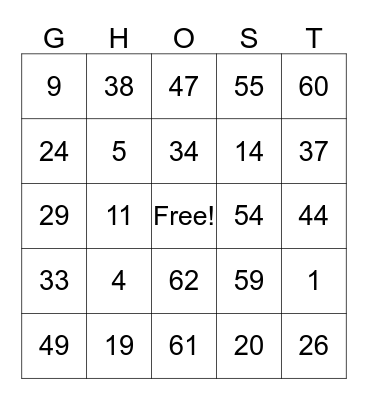 Halloween Bingo Card