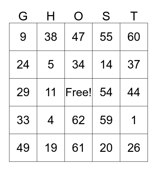 Halloween Bingo Card