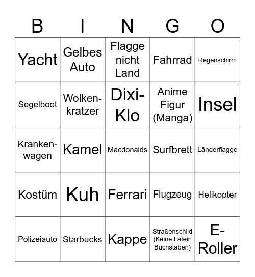 Geoguessr Find Bingo Card