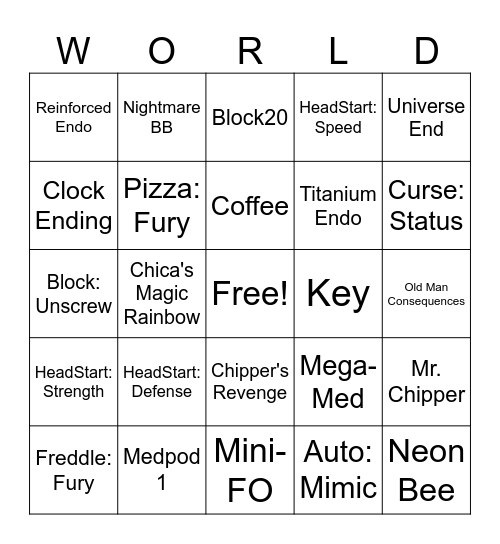 FNAFWorld Bingo Card