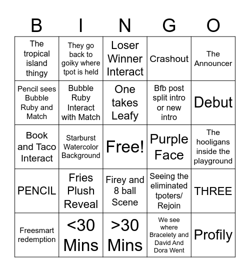 Tpot 18 Predictions Bingo Card