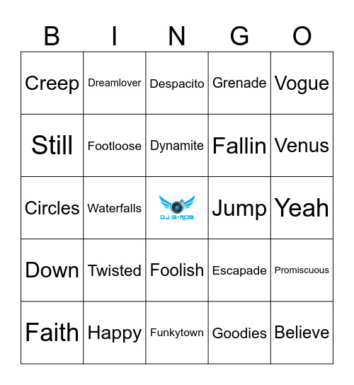 One Word Songs Bingo Card