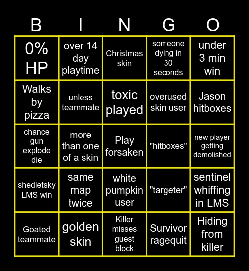 Forsaken bingo Card