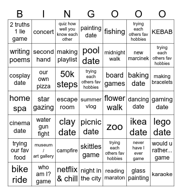 our double dates Bingo Card