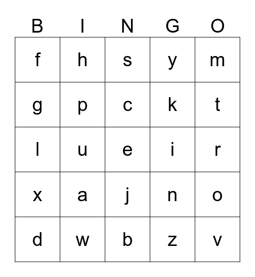 letter Bingo Card