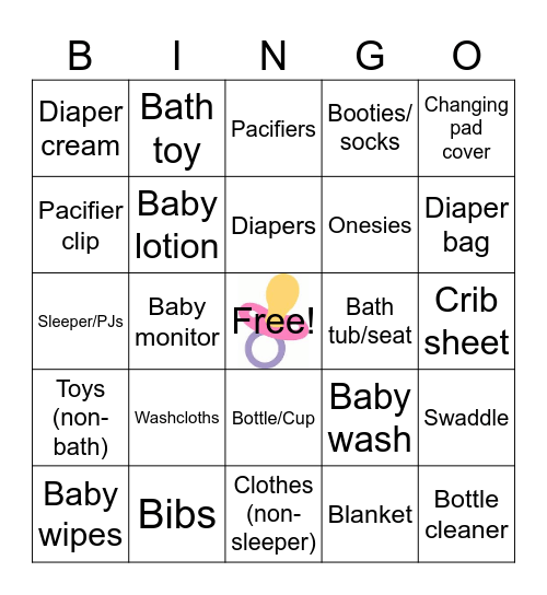 Baby Shower Bingo Card