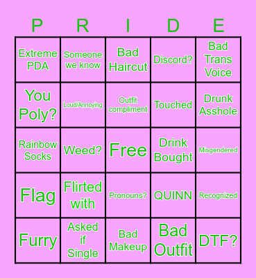 Pride After Dark Bingo Card