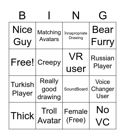 Roblox The Corner Bingo Card