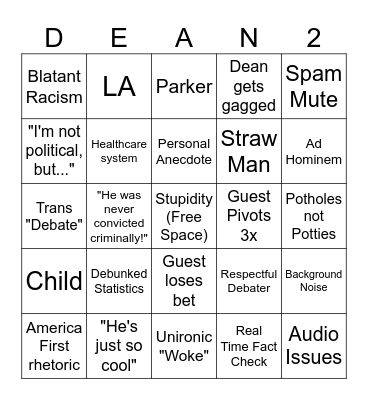 Dean Withers Debate Bingo Card
