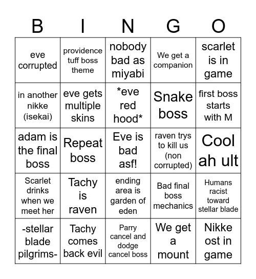 Stellar blade Bingo Card