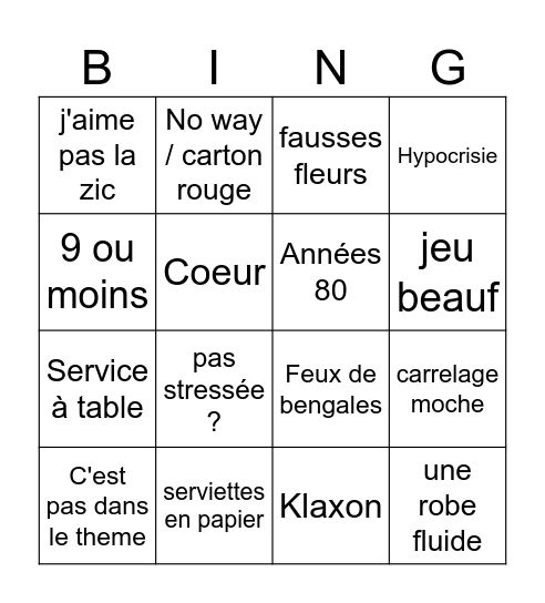 4 mariages Bingo Card