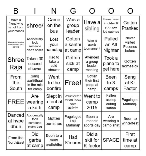 NNDYM Retreat 2025 BINGO Card