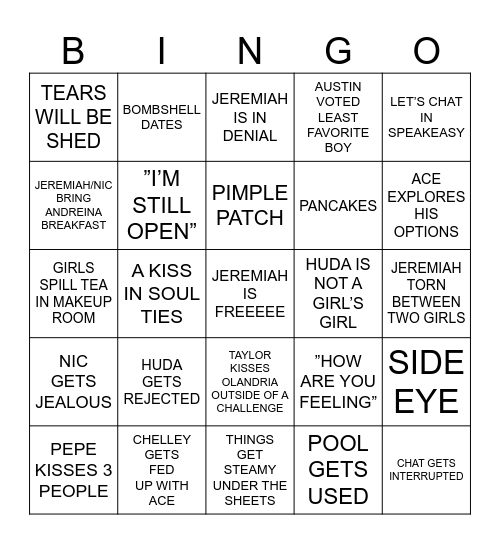LOVE ISLAND Bingo Card