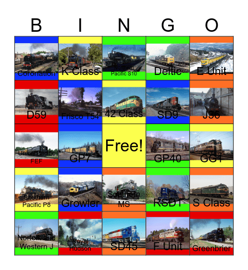 Railway Museums that I would like to spend the day someday Bingo Card