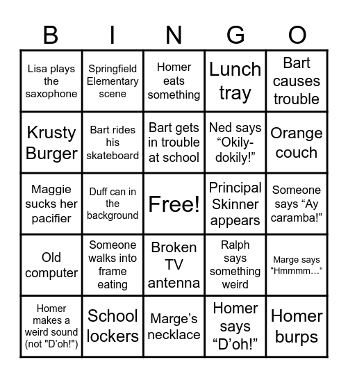 simpsons bingo Card