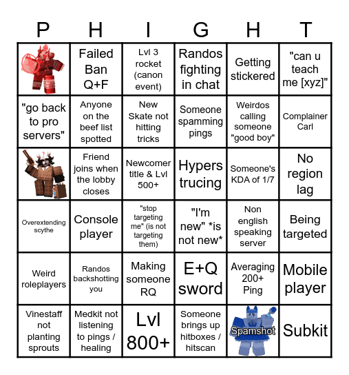 PHIGHTING!Bingo - The Opens experience. Bingo Card