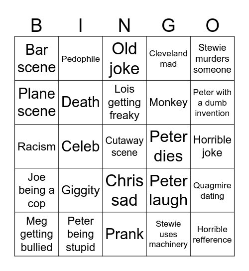 Family guy bingo board Bingo Card