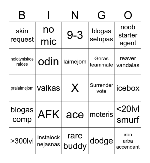 Valorant bingo Card