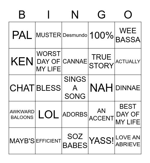 KATIE Bingo Card