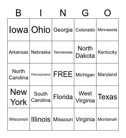 License Plate Bingo Card