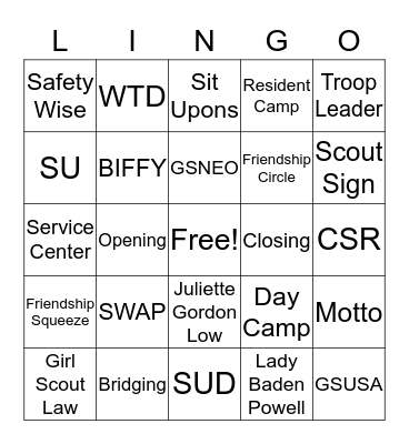 Girl Scout Lingo Bingo Card