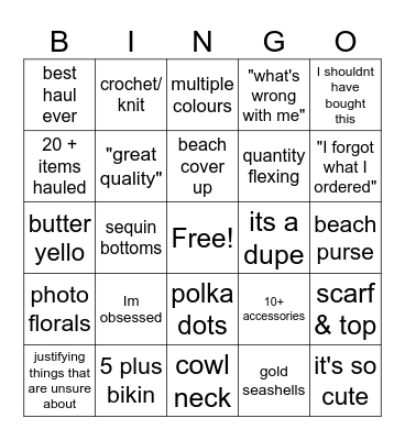 Shein Bingo Card