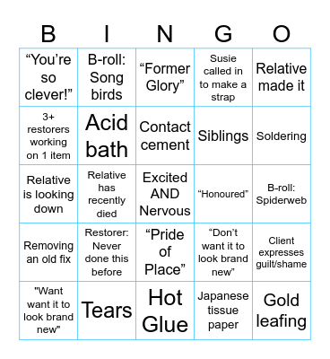The Repair Shop Bingo Card