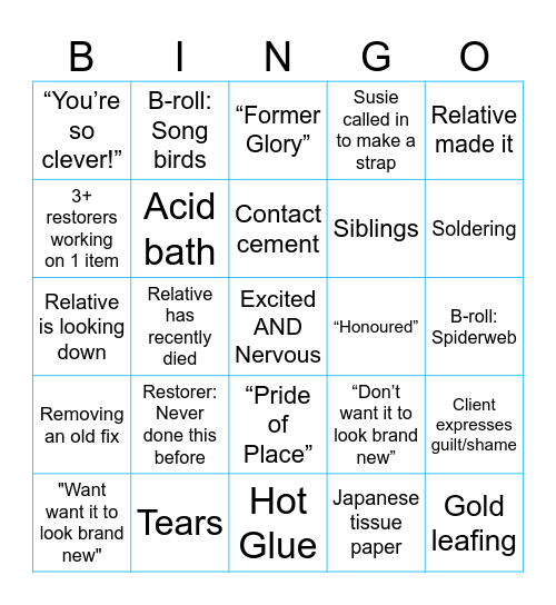 The Repair Shop Bingo Card