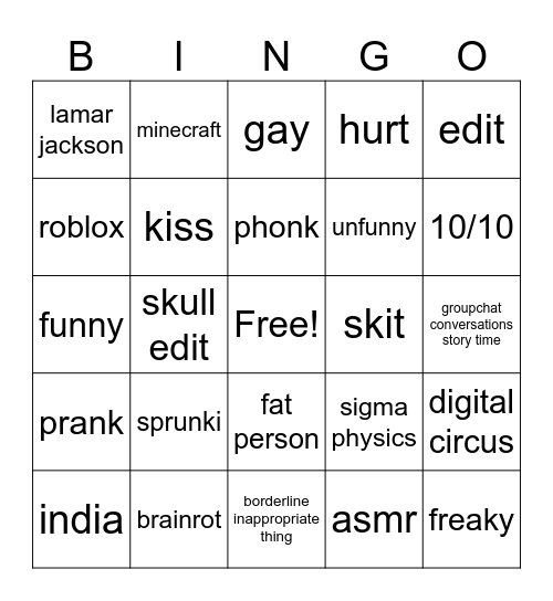yt bingo Card