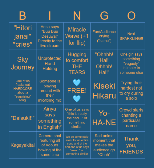 Love Live - Aqours Live ~Finale~ BINGO Card