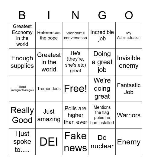 Trump Iran Strikes Bingo Card