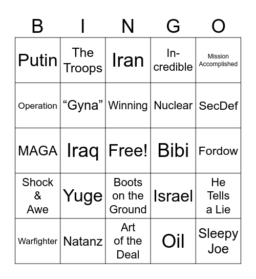 June 2025 Presidential Address Bingo Card