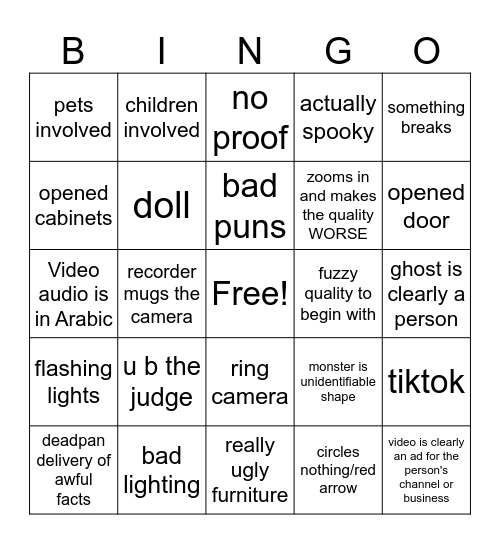 Bad Youtube Horror BINGO Card