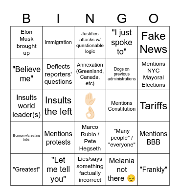 Address to the Nation Bingo Card