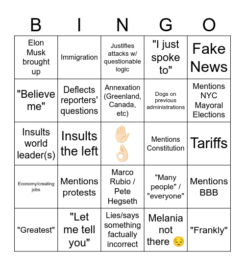 Address to the Nation Bingo Card