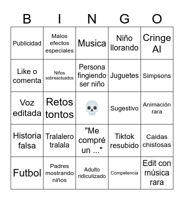 Youtube kids Bingo Card