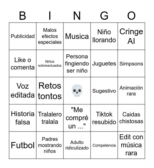 Youtube kids Bingo Card