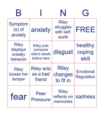 Inside Out 2 Bingo Card